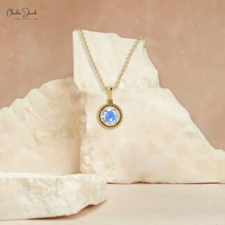 Natural Moonstone Spiral Pendant in 14k Solid Gold Minimalist Women Jewelry