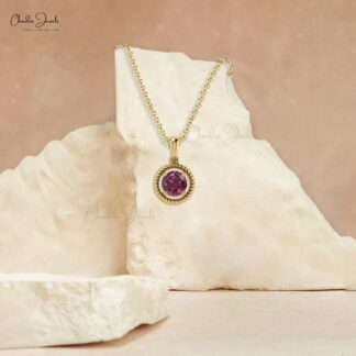 Solitaire Birthstone Pendant In Real 14k Gold Rhodolite Garnet Dangle Women Necklace