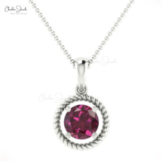 Solitaire Birthstone Pendant In Real 14k Gold Rhodolite Garnet Dangle Women Necklace