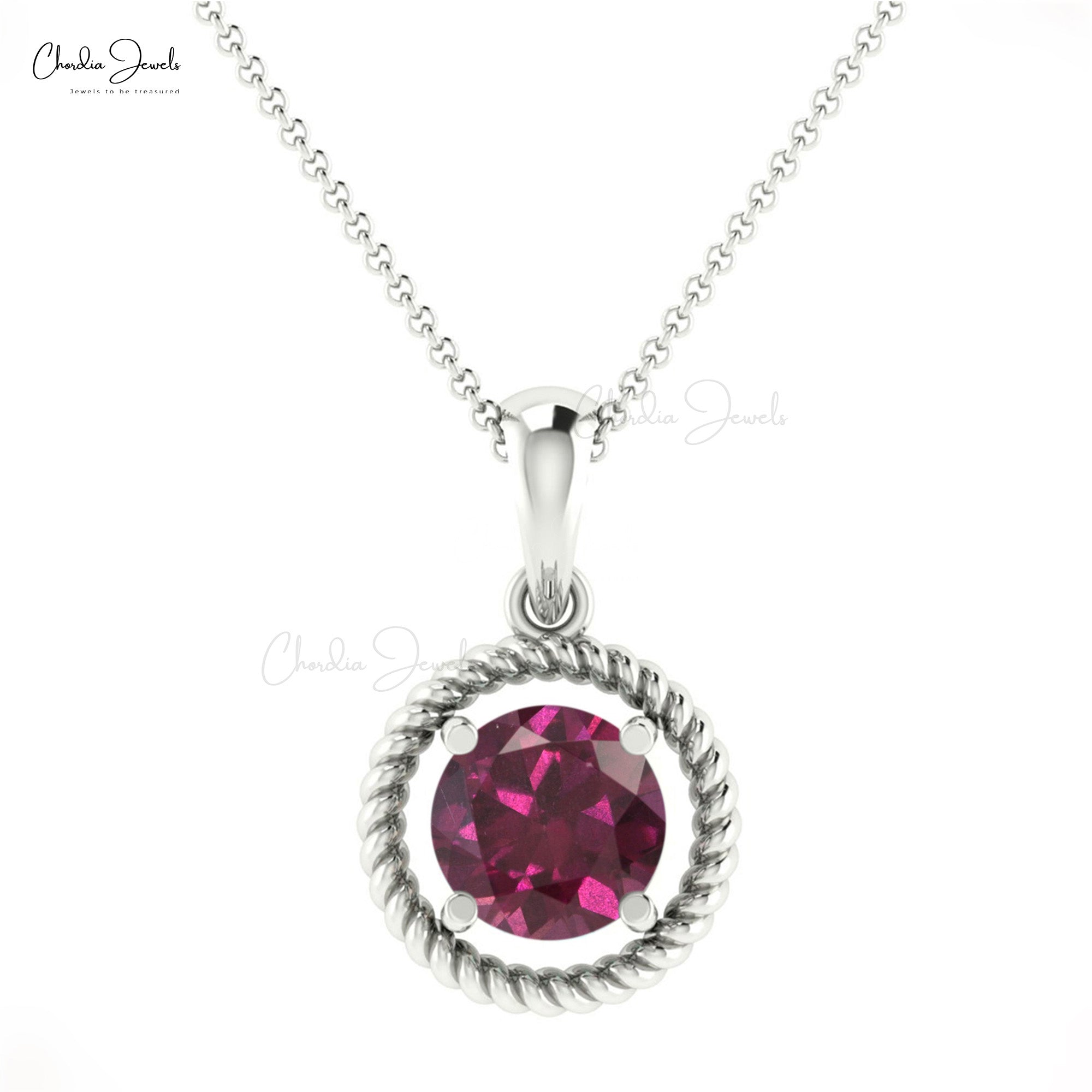 Solitaire Birthstone Pendant In Real 14k Gold Rhodolite Garnet Dangle Women Necklace