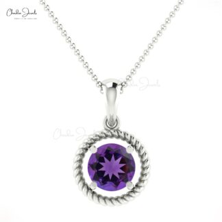 Brilliant 5mm Amethyst Gemstone Twisted Pendant 14k Real Gold Handmade Spiral Pendant