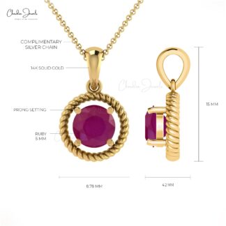 Natural Ruby 0.47carat Spiral Pendant 14k Real Gold July Birthstone Pendant For Women