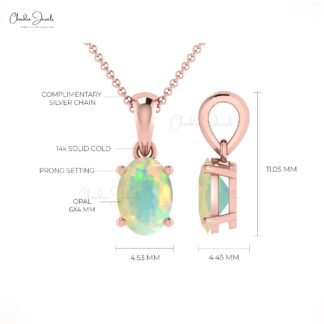 Solitaire Wedding Charm in 0.28 Ct Fire Opal Gemstone 14k Solid Gold Dangle Pendant