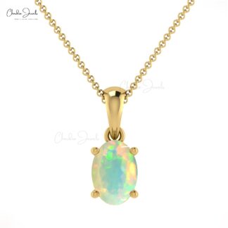 Solitaire Wedding Charm in 0.28 Ct Fire Opal Gemstone 14k Solid Gold Dangle Pendant