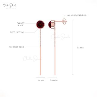 Real 14k Gold Threader Earrings With 0.70 Ct Red Garnet January Birthstone Earrings