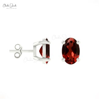 Delicate Garnet Solitaire Earrings 14k Gold 1.16Ct Oval Gemstone Hallmark Jewelry