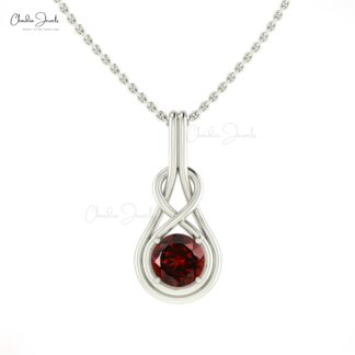 Delicate Gemstone Infinity Pendant In Solid 14k Gold Red Garnet Solitaire Women Jewelry