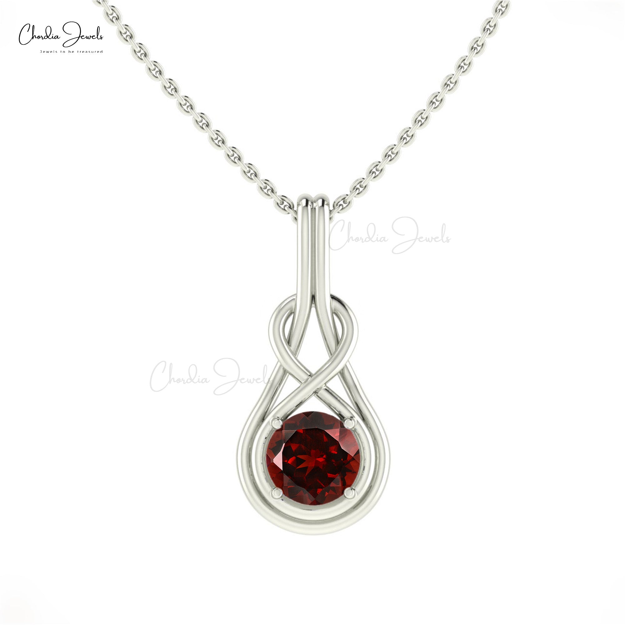 Delicate Gemstone Infinity Pendant In Solid 14k Gold Red Garnet Solitaire Women Jewelry