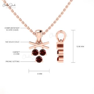 Delicate Red Garnet Cluster Pendant In 14k Solid Gold Gemstone Hallmarked Jewelry For Her