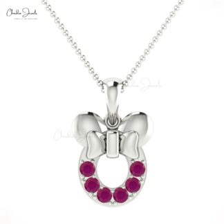 Stunning Ruby Mickey Mouse Pendant 14k Solid Gold 0.18ct Round Cut Kids Jewelry For Gift