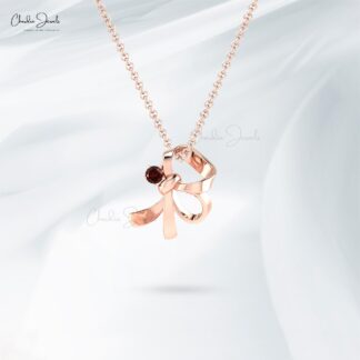 Curved Knot Gemstone Pendant With 0.10 Ct Red Garnet Prong Set In 14k Pure Gold Necklace