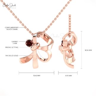 Curved Knot Gemstone Pendant With 0.10 Ct Red Garnet Prong Set In 14k Pure Gold Necklace