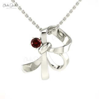 Curved Knot Gemstone Pendant With 0.10 Ct Red Garnet Prong Set In 14k Pure Gold Necklace