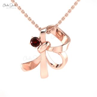 Curved Knot Gemstone Pendant With 0.10 Ct Red Garnet Prong Set In 14k Pure Gold Necklace