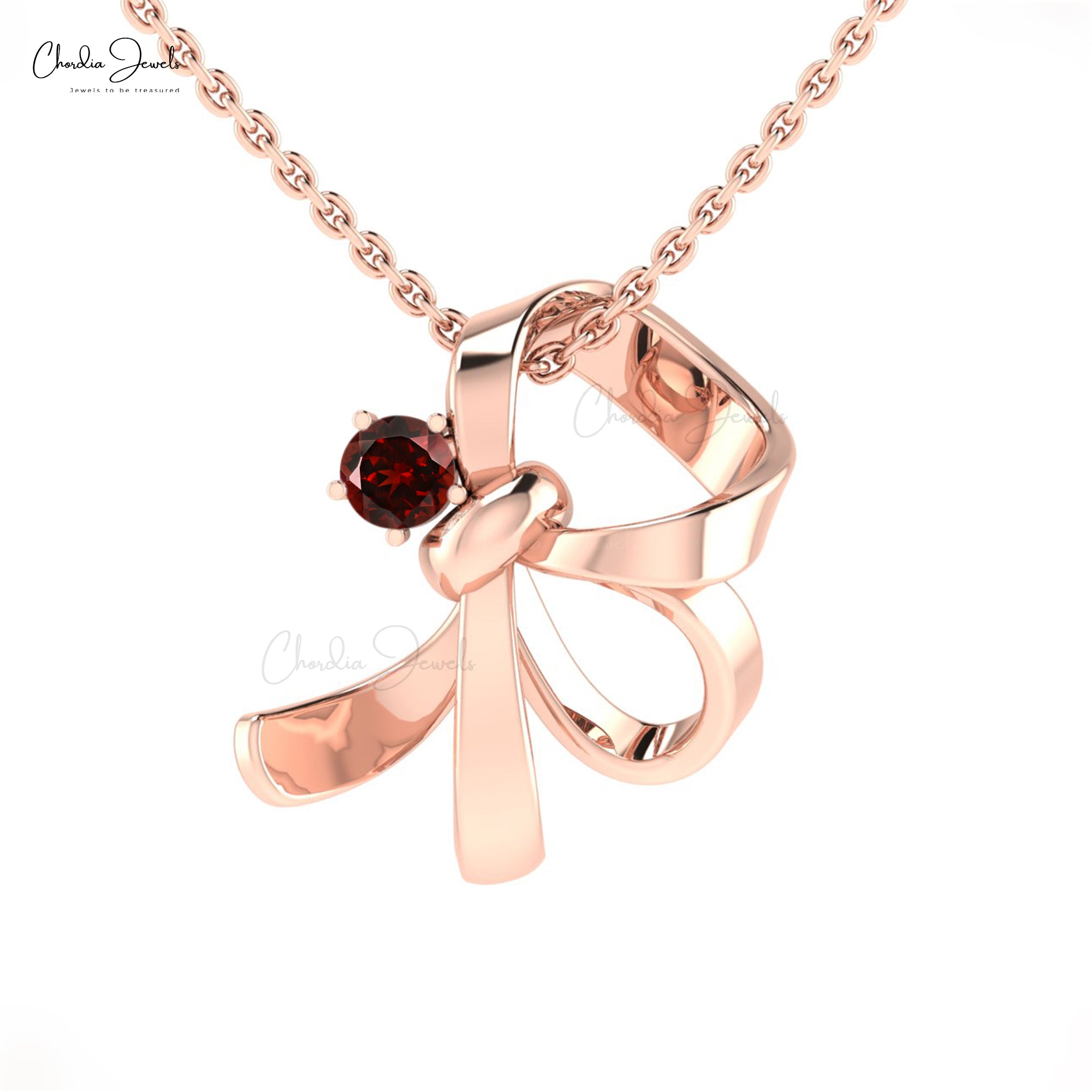 Curved Knot Gemstone Pendant With 0.10 Ct Red Garnet Prong Set In 14k Pure Gold Necklace