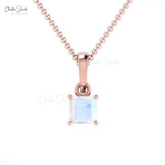 Dangle Gemstone Charm With 0.2 Ct Rainbow Moonstone 14k Solid Gold Solitaire Pendant