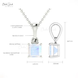 Dangle Gemstone Charm With 0.2 Ct Rainbow Moonstone 14k Solid Gold Solitaire Pendant