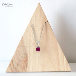Solitaire Minimal Pendant in 14k Real Gold Burma Ruby 4mm Gemstone Necklace For Her