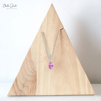 Oval Gemstone Locket in 14k Real Gold Pink Sapphire & Diamond Hidden Bail Pendant