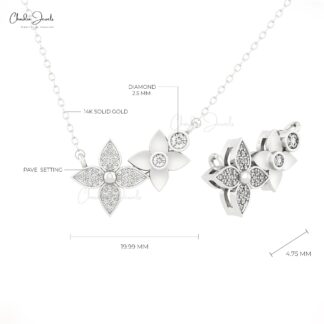 Two Star Shape Chain Necklace In Real 14k Gold White Daimond Clusrer Necklace For Her