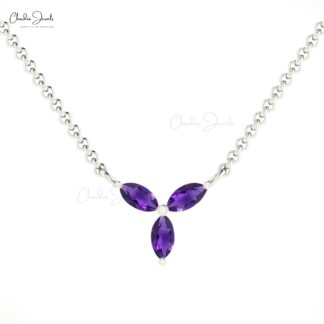 Dainty Marquise Cut Necklace With 4x2mm Amethyst Prong Set In 14k Pure Gold Fine Necklaces