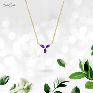 Dainty Marquise Cut Necklace With 4x2mm Amethyst Prong Set In 14k Pure Gold Fine Necklaces