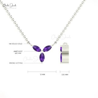 Dainty Marquise Cut Necklace With 4x2mm Amethyst Prong Set In 14k Pure Gold Fine Necklaces