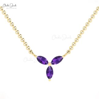 Dainty Marquise Cut Necklace With 4x2mm Amethyst Prong Set In 14k Pure Gold Fine Necklaces