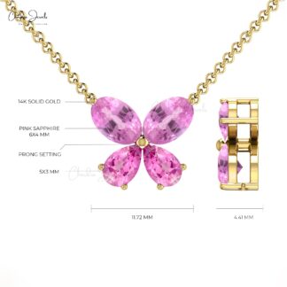 Butterfly Wedding Charm In Solid 14k Gold Pink Sapphire 1.30 Ct Stone Necklace For Her