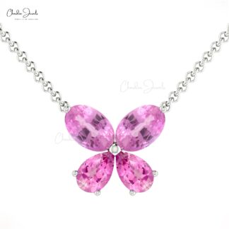 Butterfly Wedding Charm In Solid 14k Gold Pink Sapphire 1.30 Ct Stone Necklace For Her