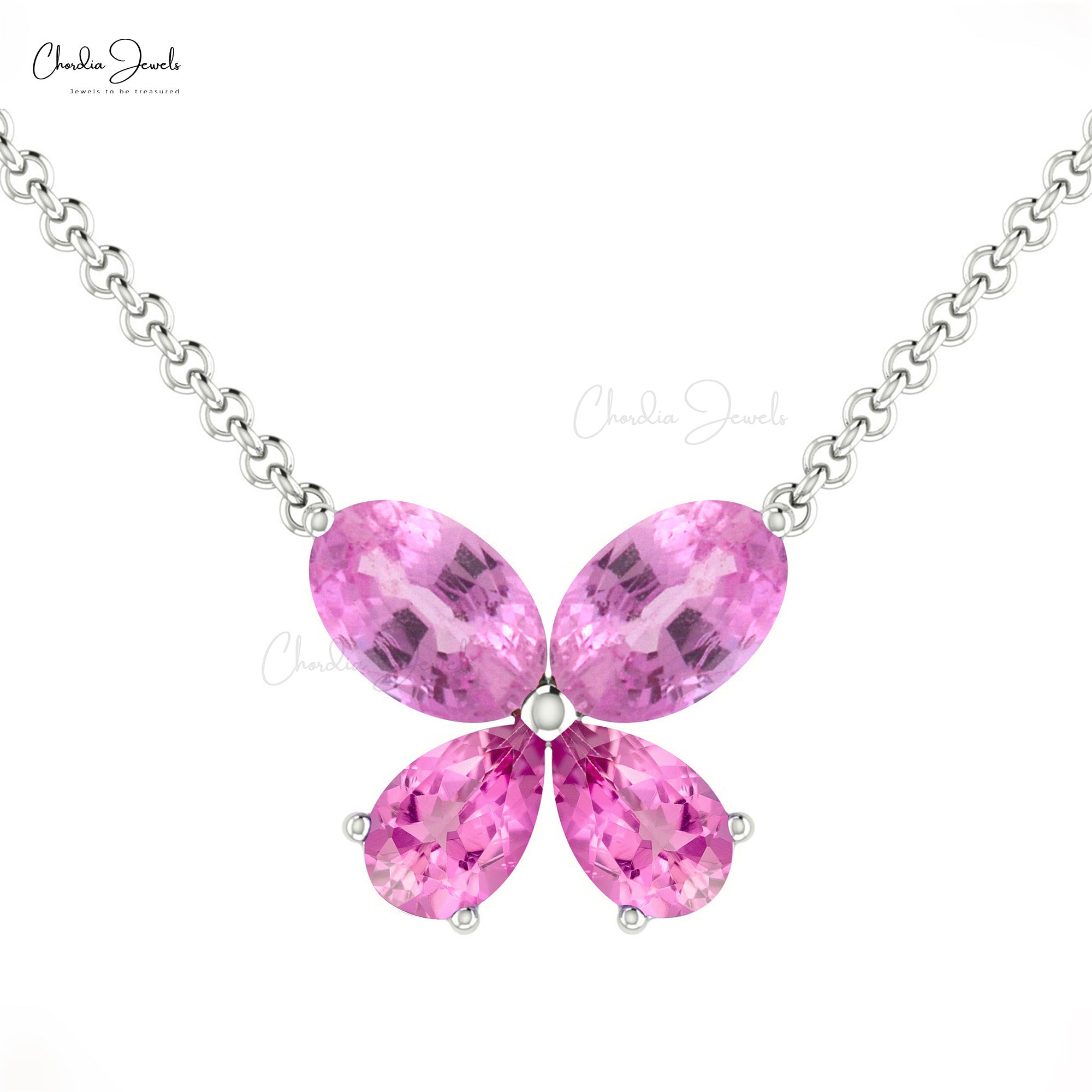 Butterfly Wedding Charm In Solid 14k Gold Pink Sapphire 1.30 Ct Stone Necklace For Her