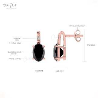 New Design Vintage Genuine Black Diamond Dangle Earring 1mm Round Cut Natural White Diamond Earring 14k Pure Gold Jewelry For Wedding Gift