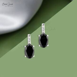 New Design Vintage Genuine Black Diamond Dangle Earring 1mm Round Cut Natural White Diamond Earring 14k Pure Gold Jewelry For Wedding Gift