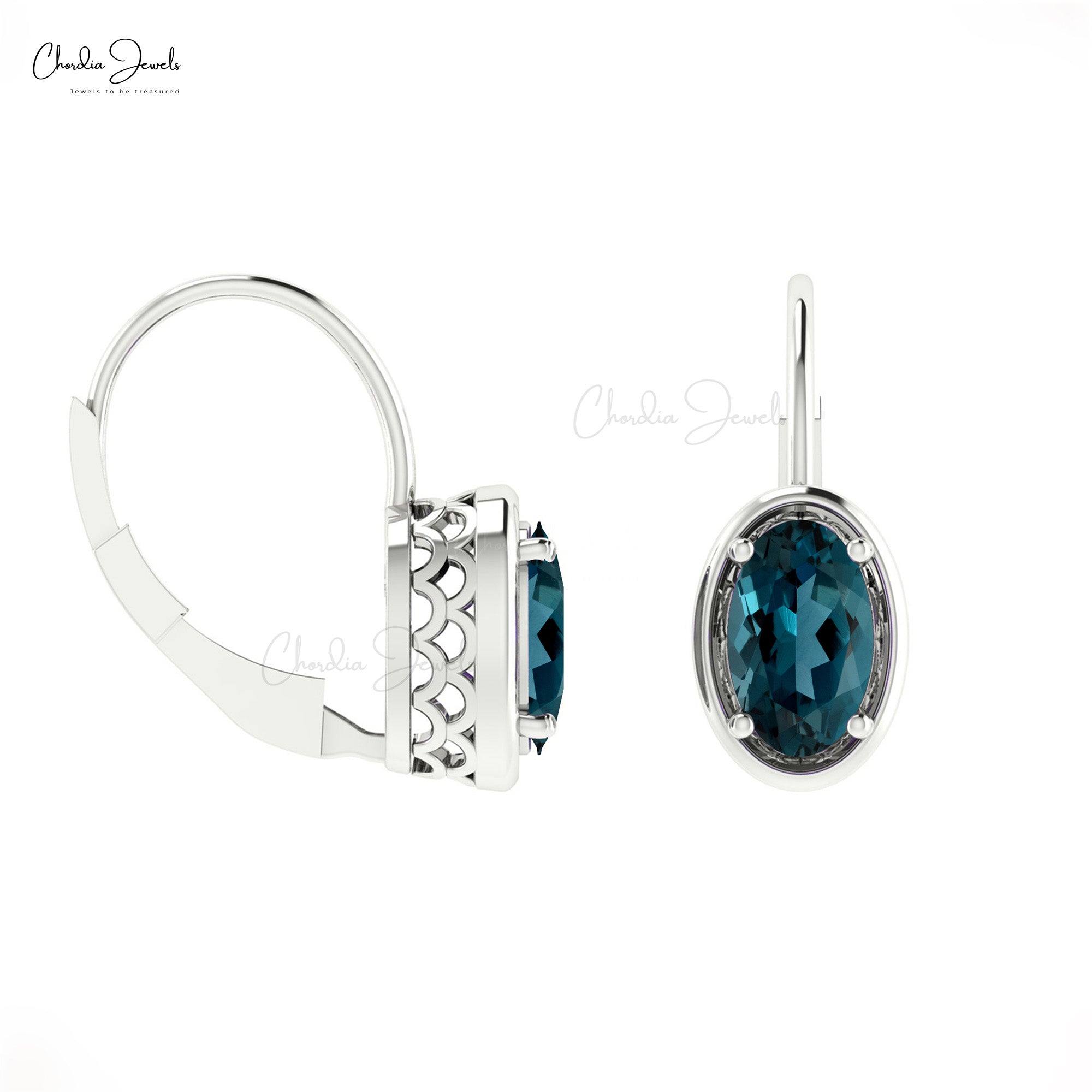 Elegant Beautiful Stylish Gemstone Earrings December Birthstone Natural London Blue Topaz Earrings With Lever Back Closure 14k Real Gold Fine Jewelry For Gift