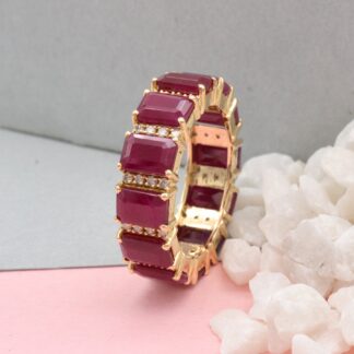 Dainty Ruby and Diamond Eternity Band Stackable 14k Gold Ring