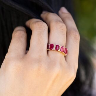 Dainty Ruby and Diamond Eternity Band Stackable 14k Gold Ring