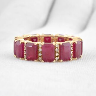 Dainty Ruby and Diamond Eternity Band Stackable 14k Gold Ring