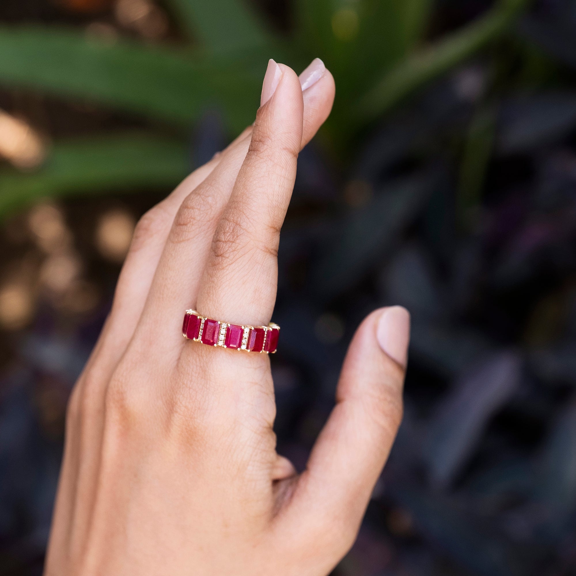 Dainty Ruby and Diamond Eternity Band Stackable 14k Gold Ring