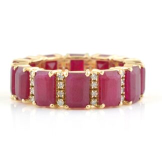 Dainty Ruby and Diamond Eternity Band Stackable 14k Gold Ring