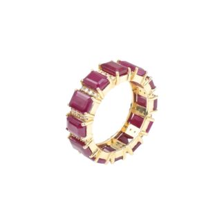 Natural Ruby Full Eternity Band Ring In 14k Real Yellow Gold Diamond Handmade Fine Jewelry