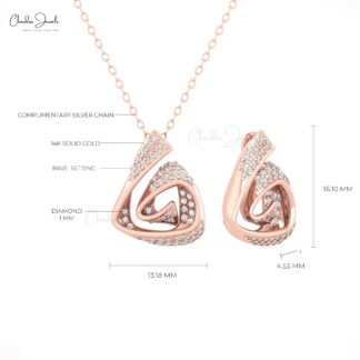 Dainty Hidden Bail Unique Pendant In 14k Pure Gold G-H Diamond Cluster Fine Jewelry