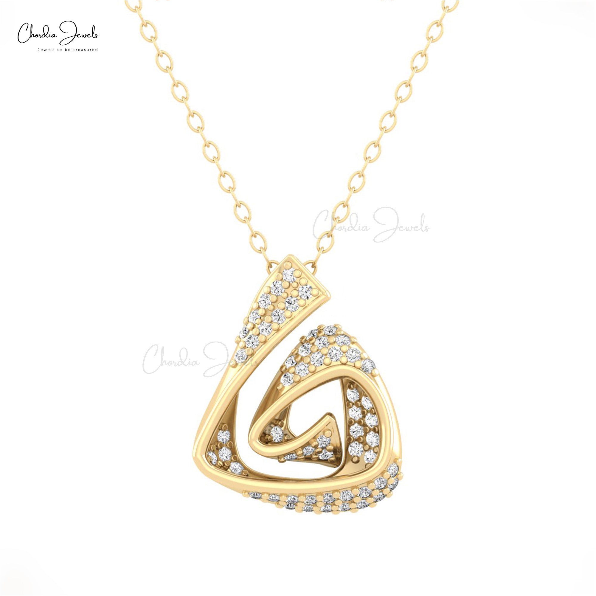 Dainty Hidden Bail Unique Pendant In 14k Pure Gold G-H Diamond Cluster Fine Jewelry