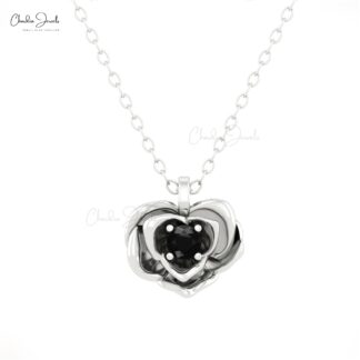 Single Stone Floral Pendant In 14k Pure Gold Black Diamond April Birthstone Necklaces