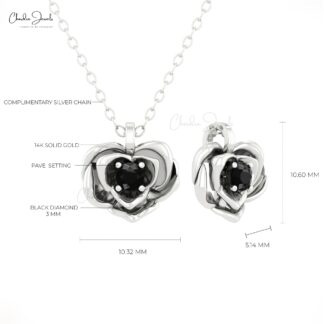 Single Stone Floral Pendant In 14k Pure Gold Black Diamond April Birthstone Necklaces