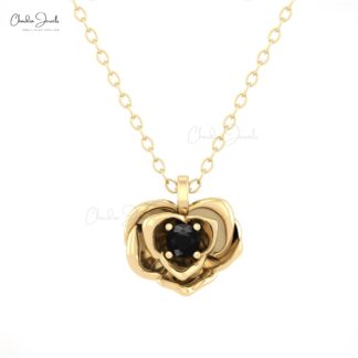 Single Stone Floral Pendant In 14k Pure Gold Black Diamond April Birthstone Necklaces