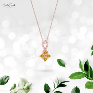 Brilliant Cut 4 Stone Pendant In 14k Pure Gold Citrine 0.20 Ct Gemstone Twisted Pendant
