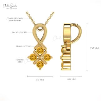 Brilliant Cut 4 Stone Pendant In 14k Pure Gold Citrine 0.20 Ct Gemstone Twisted Pendant