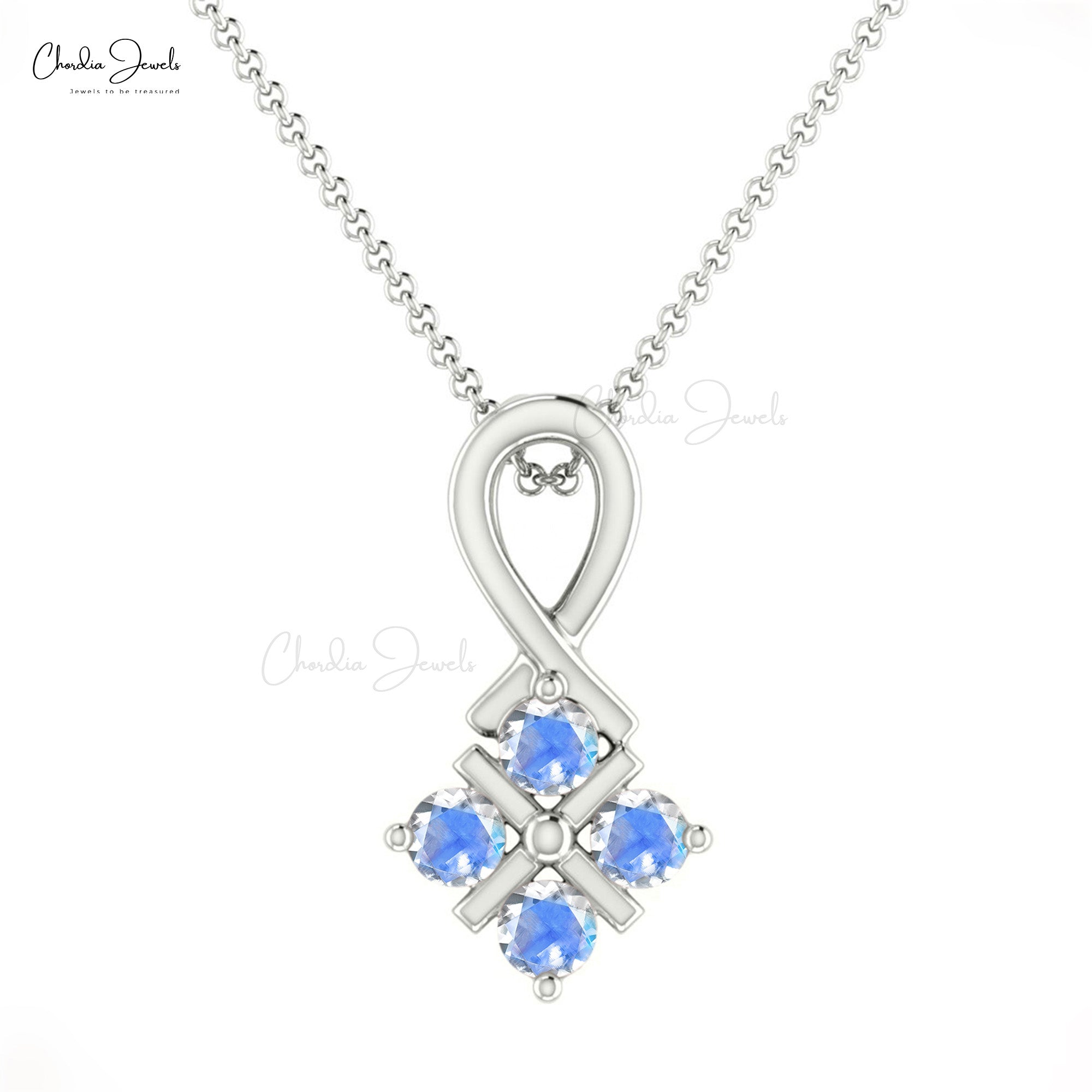 Twisted Handmade Pendant In 14k Real Gold Rainbow Moonstone Cluster Women Necklaces