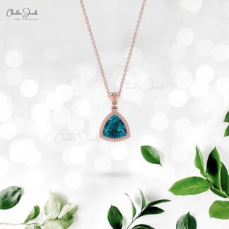 Trillian Cut Dangle Pendant In Solid 14k Gold London Blue Topaz 6mm Gemstone Necklace
