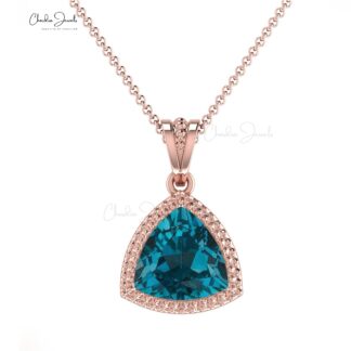 Trillian Cut Dangle Pendant In Solid 14k Gold London Blue Topaz 6mm Gemstone Necklace